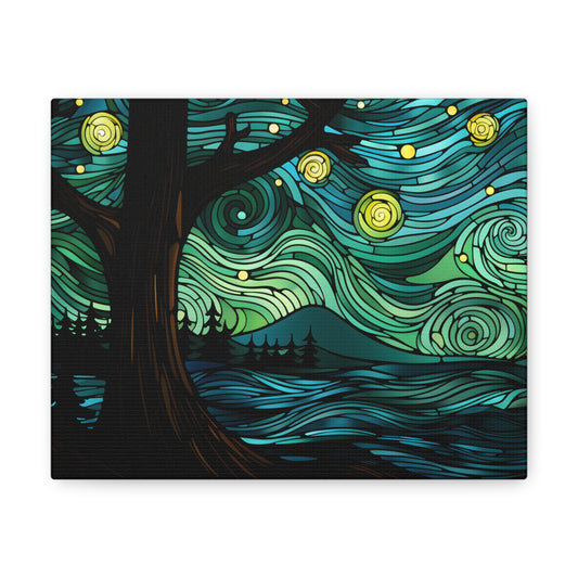 Emerald Nocturne Starry Night Canvas Print