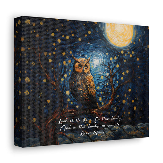 Midnight Bloom Owl Canvas with Quote