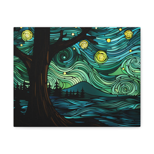 Emerald Nocturne Starry Night Canvas Print