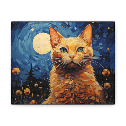 Yellow Cat in Moonlight Canvas Print